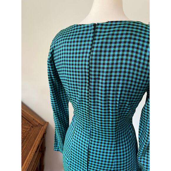 Vintage‎ 90s Green Blue Gingham Mini Dress // Size Medium - Picture 2 of 5